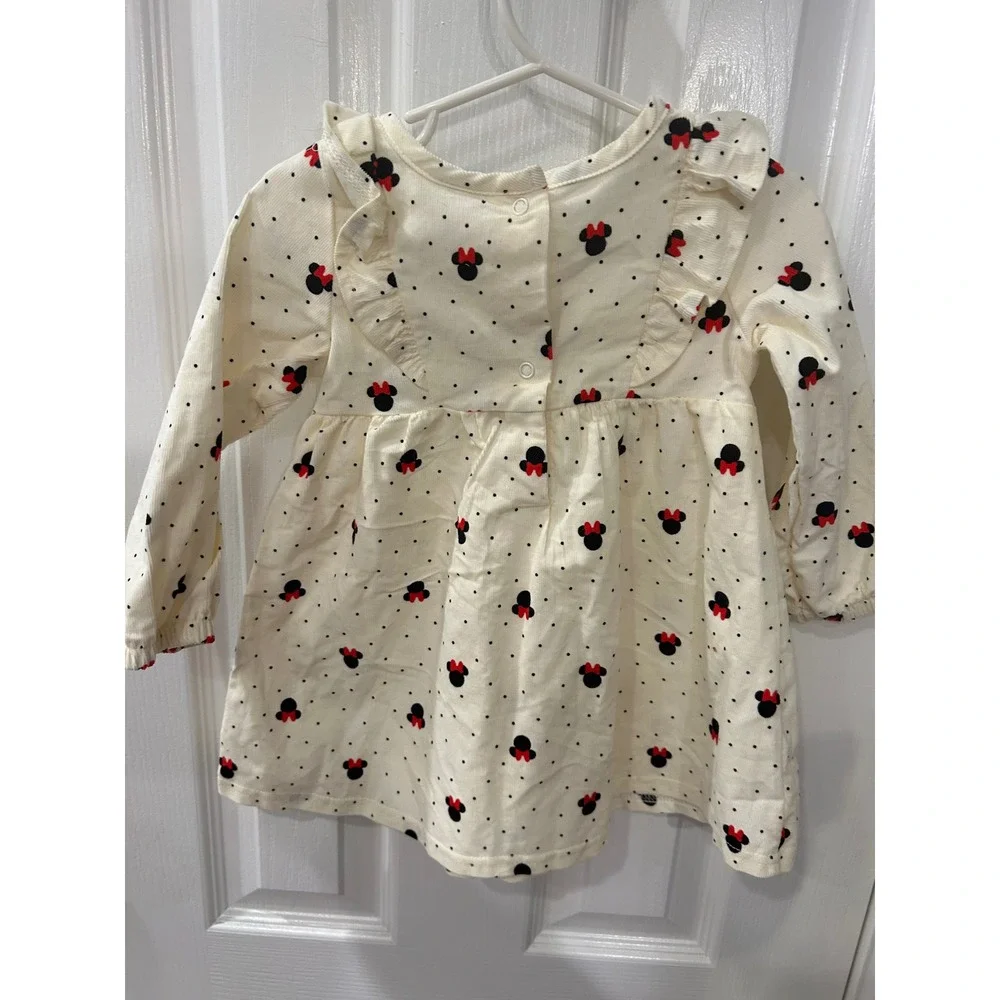 Disney Baby Corduroy Dress Cream Minnie Mouse Polka Dot Ruffle Toddler bin C‎